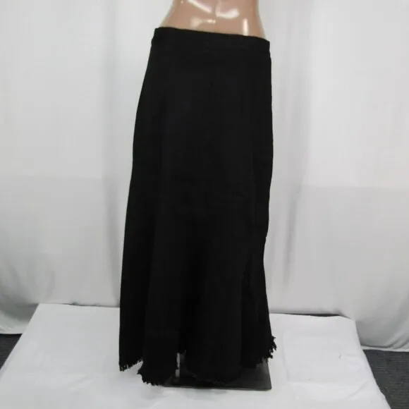 NEW BYRD Women’s Delle Maxi Skirt Black Size L Denim Flare Hem Fringe Detail