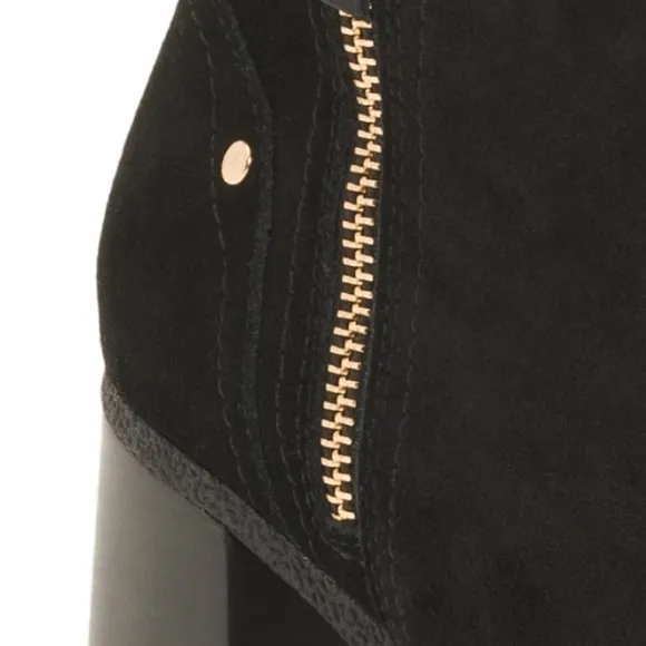 new CARMELA Suede Heeled Booties  Side Zipper And Gold Studs $165 retail