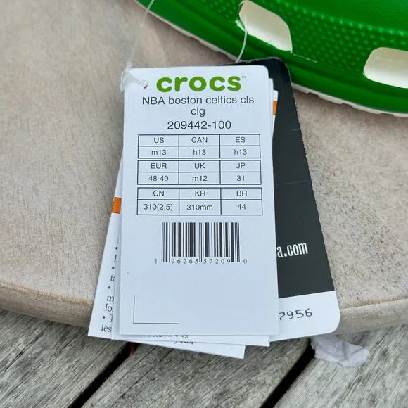 New Crocs NBA Boston Celtics Classic Mens 13 Clogs Green Basketball Shoes New