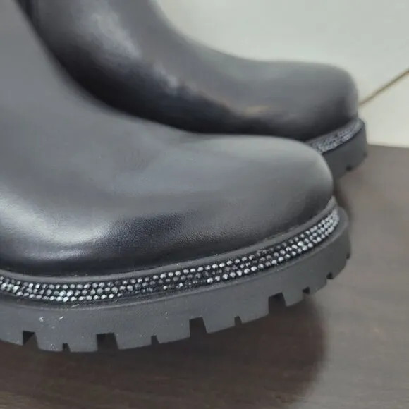 NEW DKNY Leather  Womens 6.5M Chelsea Boots Black 5CT