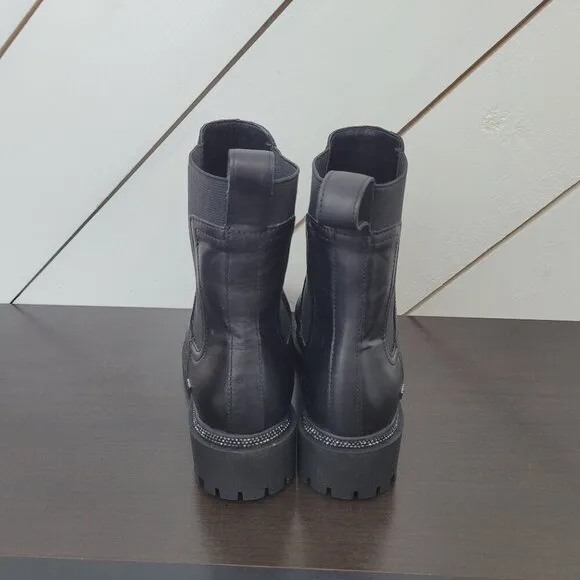 NEW DKNY Leather  Womens 6.5M Chelsea Boots Black 5CT