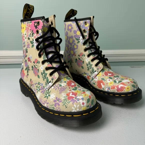 NEW Dr Martens 1460 Floral Mash Up Leather Lace Up Boots Women’s Size 6
