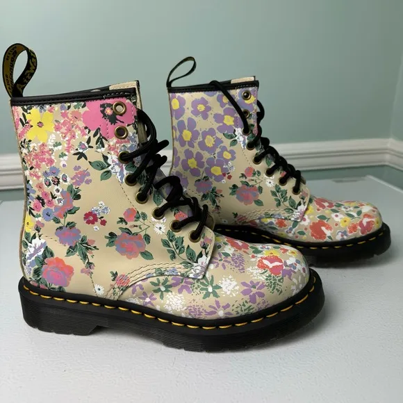 NEW Dr Martens 1460 Floral Mash Up Leather Lace Up Boots Women’s Size 6