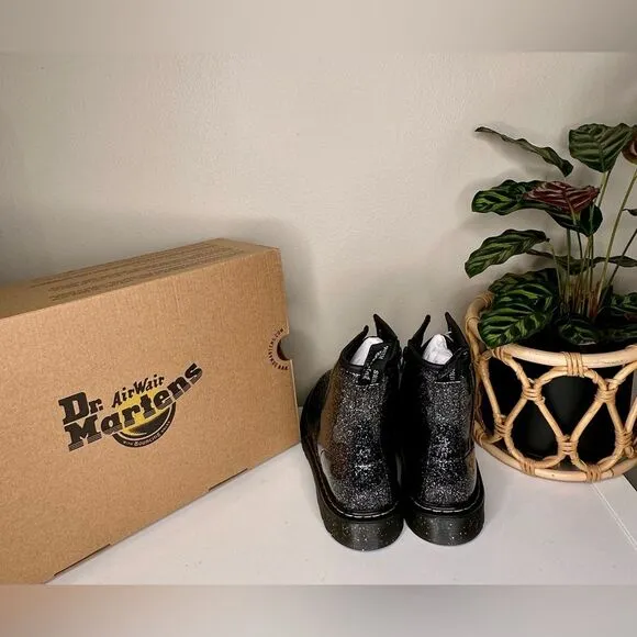 NEW Dr. Martens 1460 Y Cosmic Glitter Black Combat Boots Juniors 6, Women’s US 6
