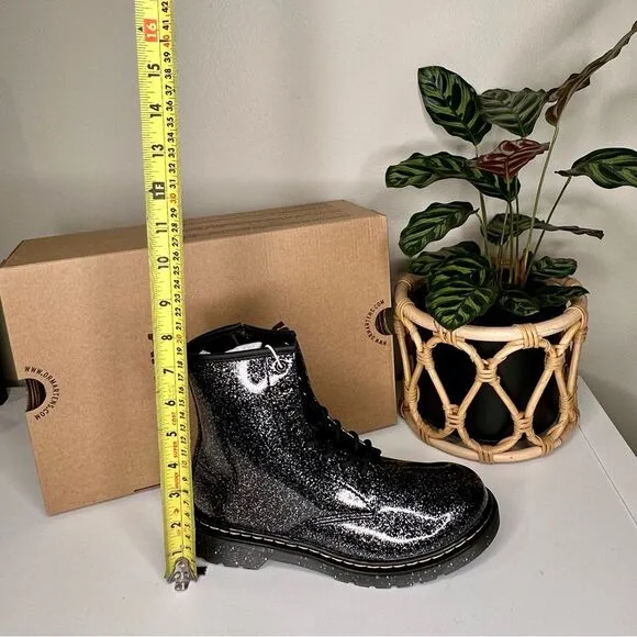 NEW Dr. Martens 1460 Y Cosmic Glitter Black Combat Boots Juniors 6, Women’s US 6