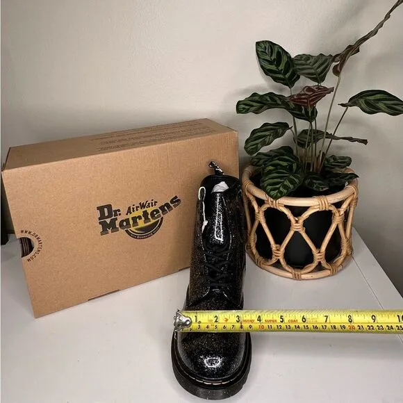 NEW Dr. Martens 1460 Y Cosmic Glitter Black Combat Boots Juniors 6, Women’s US 6