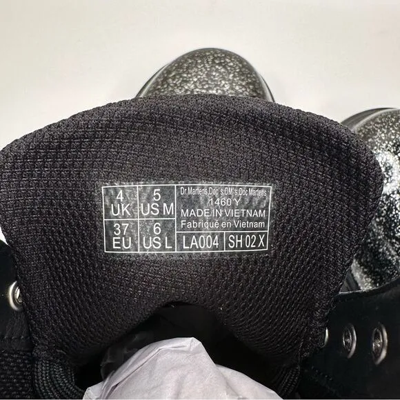 NEW Dr. Martens 1460 Y Cosmic Glitter Black Combat Boots Juniors 6, Women’s US 6