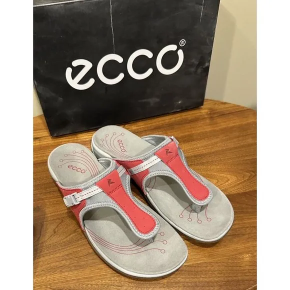 New‎ ECCO Women's LANAI Sandals Shoes Sz 40 9-9.5 Chili Red Gray NIB