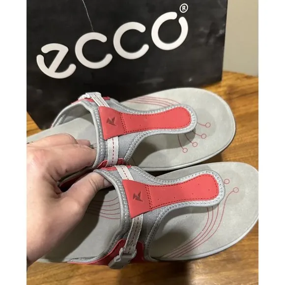 New‎ ECCO Women's LANAI Sandals Shoes Sz 40 9-9.5 Chili Red Gray NIB
