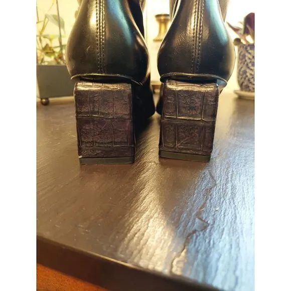 NEW! Ermanno Scervino Leather Knee Boots Croc Effect Block Heels Size‎ 7.5 $1446