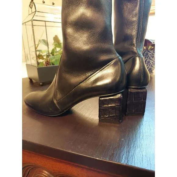 NEW! Ermanno Scervino Leather Knee Boots Croc Effect Block Heels Size‎ 7.5 $1446