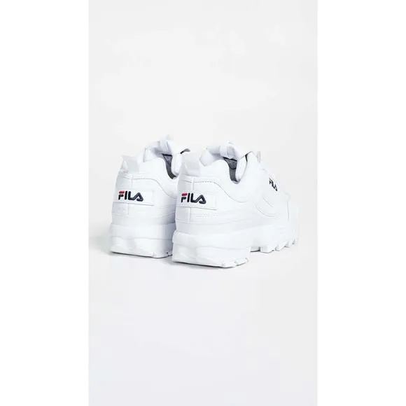 NEW FILA MEN'S DISRUPTOR II PREMIUM SHOES, WHITE/FILA NAVY/FILA RED - 9.5