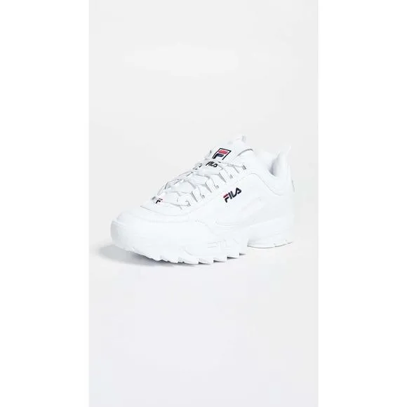 NEW FILA MEN'S DISRUPTOR II PREMIUM SHOES, WHITE/FILA NAVY/FILA RED - 9.5