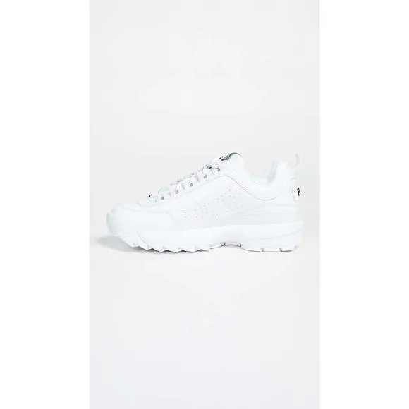 NEW FILA MEN'S DISRUPTOR II PREMIUM SHOES, WHITE/FILA NAVY/FILA RED - 9.5