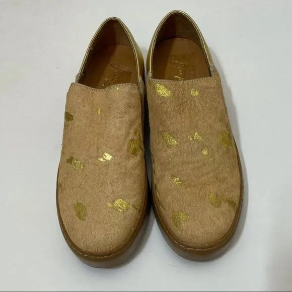 New Free People Gold Calf Hair Varsity Slip On