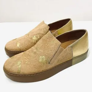 New Free People Gold Calf Hair Varsity Slip On