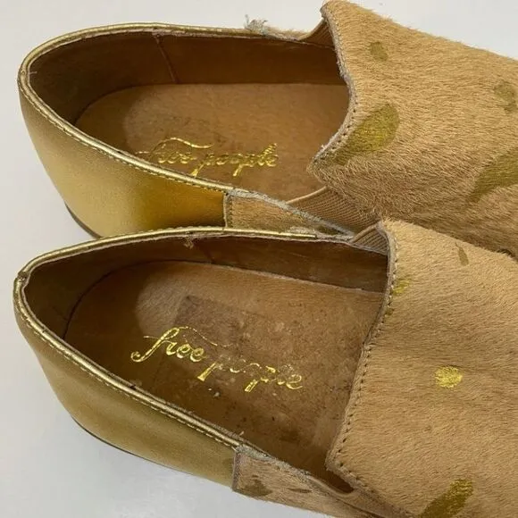 New Free People Gold Calf Hair Varsity Slip On