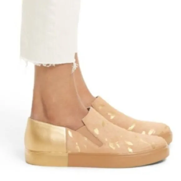 New Free People Gold Calf Hair Varsity Slip On
