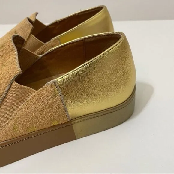 New Free People Gold Calf Hair Varsity Slip On
