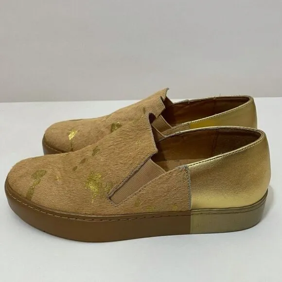 New Free People Gold Calf Hair Varsity Slip On