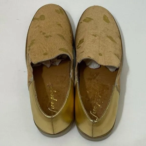 New Free People Gold Calf Hair Varsity Slip On