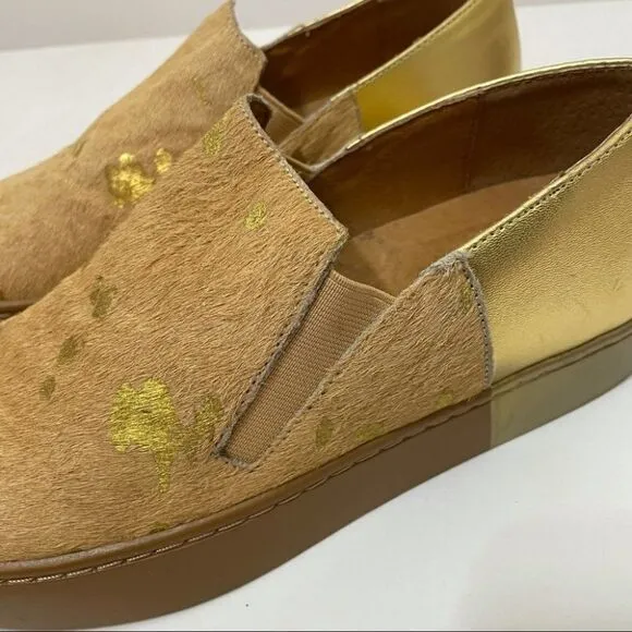 New Free People Gold Calf Hair Varsity Slip On