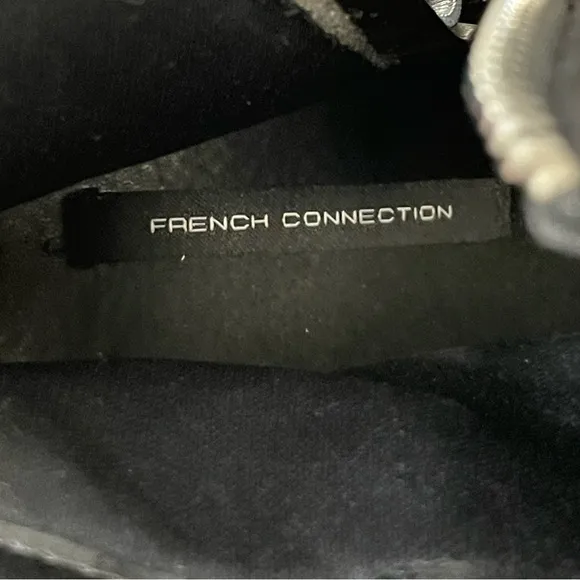 NEW French Connection Black Vegan Suede Zip Moto Biker Platform Heeled Boots