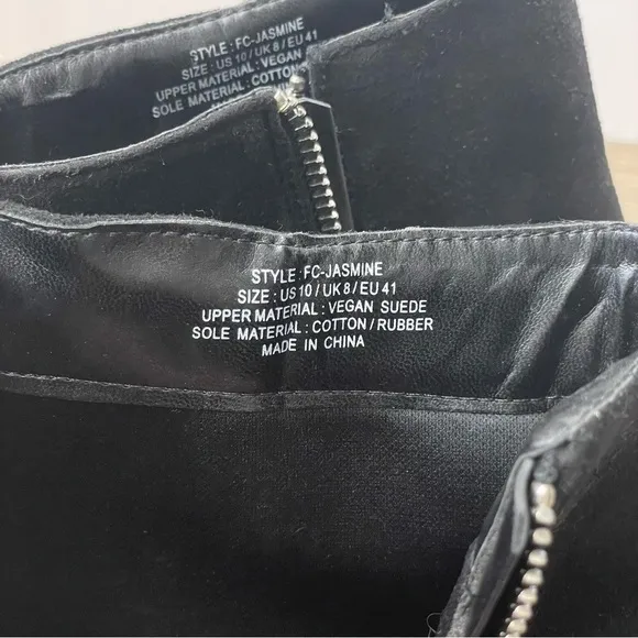 NEW French Connection Black Vegan Suede Zip Moto Biker Platform Heeled Boots
