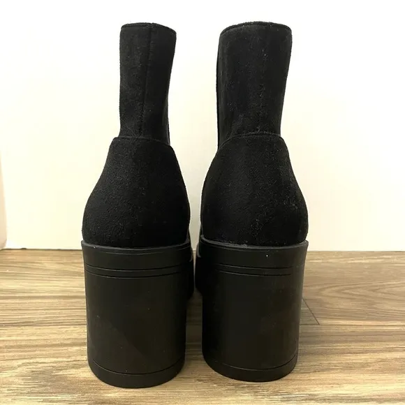 NEW French Connection Black Vegan Suede Zip Moto Biker Platform Heeled Boots