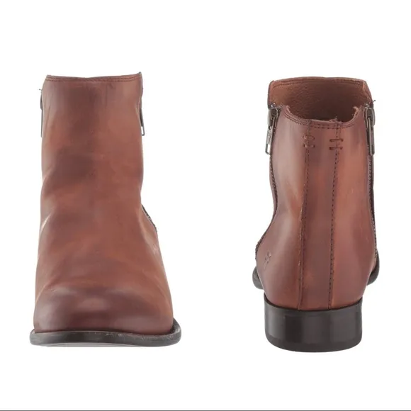 NEW FRYE Carly Double Zipper Leather Booties Boots