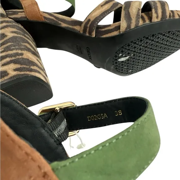 New GEOX D GENZIANA HIGH A Open Toe Sandals Leopard Print Women's Sandals 8