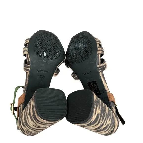 New GEOX D GENZIANA HIGH A Open Toe Sandals Leopard Print Women's Sandals 8