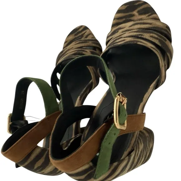 New GEOX D GENZIANA HIGH A Open Toe Sandals Leopard Print Women's Sandals 8