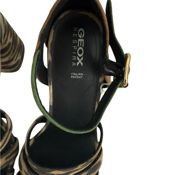 New GEOX D GENZIANA HIGH A Open Toe Sandals Leopard Print Women's Sandals 8