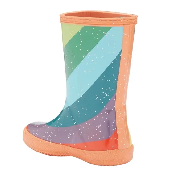 New In Box HUNTER Kids First Glitter Stripe Rain Boots Sz 7C Optimistic Orange