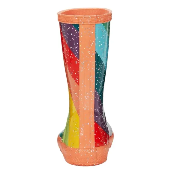 New In Box HUNTER Kids First Glitter Stripe Rain Boots Sz 7C Optimistic Orange