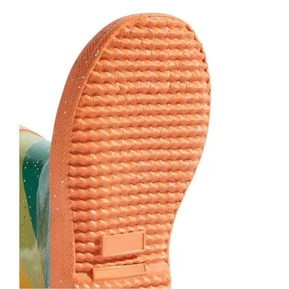 New In Box HUNTER Kids First Glitter Stripe Rain Boots Sz 7C Optimistic Orange