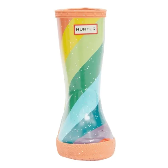 New In Box HUNTER Kids First Glitter Stripe Rain Boots Sz 7C Optimistic Orange