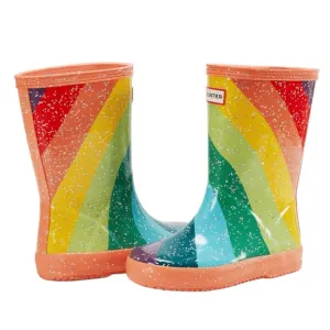 New In Box HUNTER Kids First Glitter Stripe Rain Boots Sz 7C Optimistic Orange