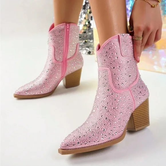 New in Box Top Moda Pink Rhinestone Boots- Size 7.5