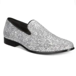 NEW INC International Concepts Mens Silver Glitter Triton Slip On Shoes, Size 7