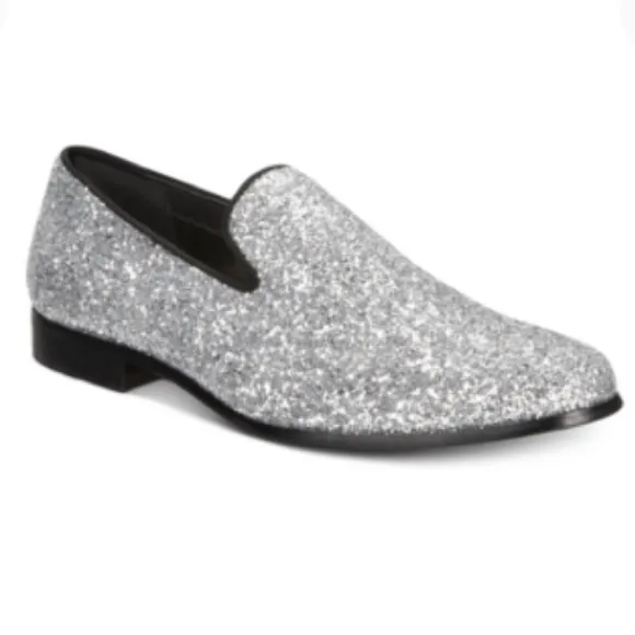 NEW INC International Concepts Mens Silver Glitter Triton Slip On Shoes, Size 7