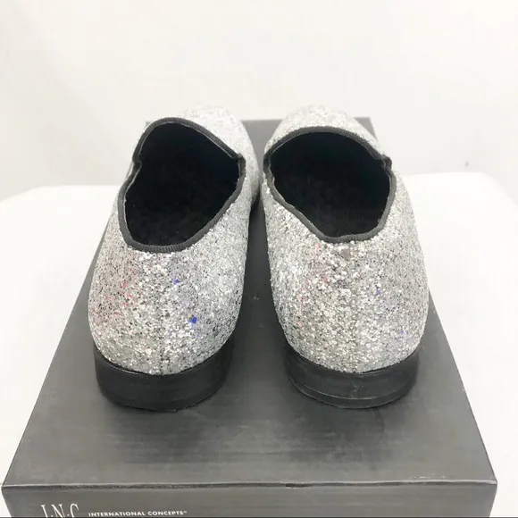 NEW INC International Concepts Mens Silver Glitter Triton Slip On Shoes, Size 7
