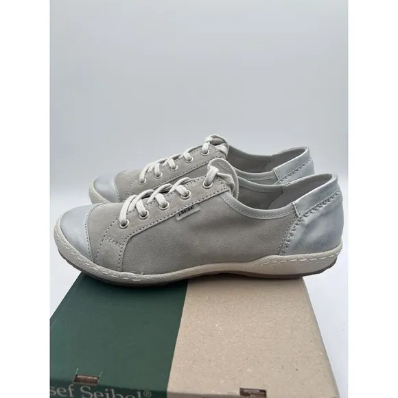 NEW Josef Seibel CASPIAN Silver Women Casual Lace Up Leather Sneakers 36 US5-5.5