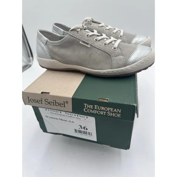 NEW Josef Seibel CASPIAN Silver Women Casual Lace Up Leather Sneakers 36 US5-5.5