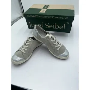 NEW Josef Seibel CASPIAN Silver Women Casual Lace Up Leather Sneakers 36 US5-5.5