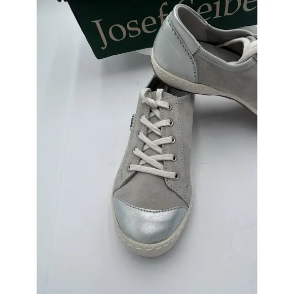 NEW Josef Seibel CASPIAN Silver Women Casual Lace Up Leather Sneakers 36 US5-5.5