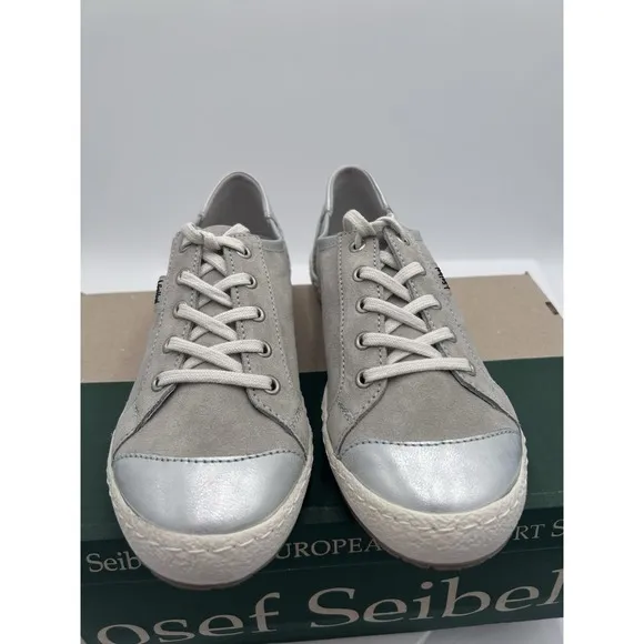 NEW Josef Seibel CASPIAN Silver Women Casual Lace Up Leather Sneakers 36 US5-5.5