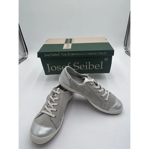 NEW Josef Seibel CASPIAN Silver Women Casual Lace Up Leather Sneakers 36 US5-5.5