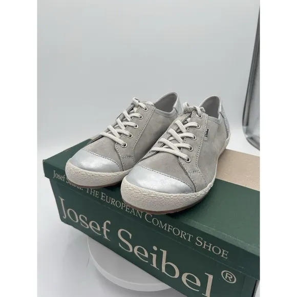 NEW Josef Seibel CASPIAN Silver Women Casual Lace Up Leather Sneakers 36 US5-5.5